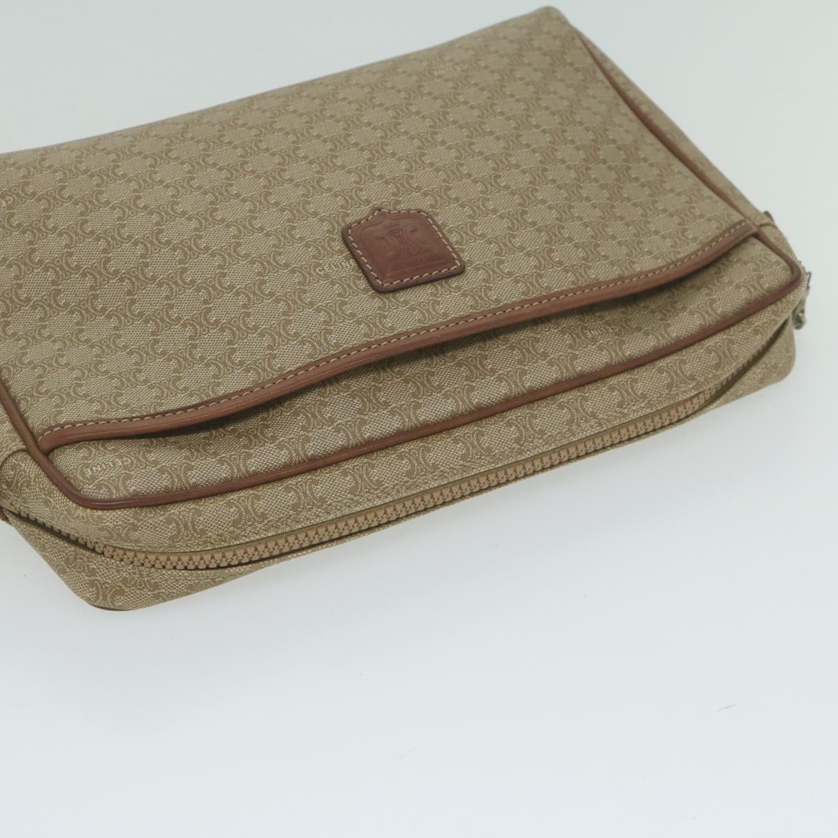 CELINE Macadam Canvas Clutch Bag Beige Auth ar11023