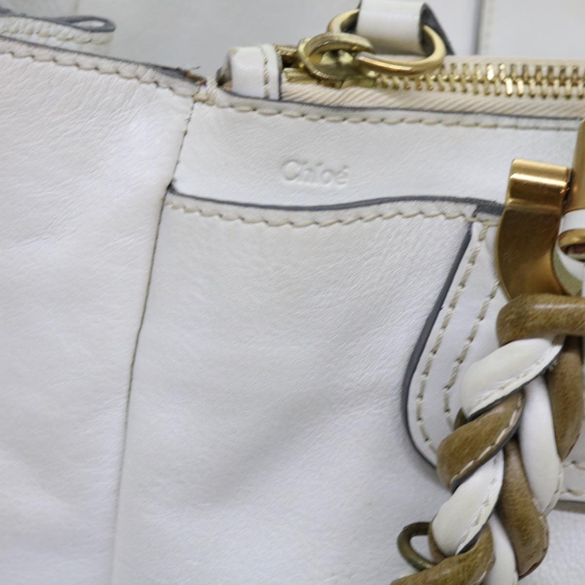 Chloe Shoulder Bag Leather White Auth ar11050