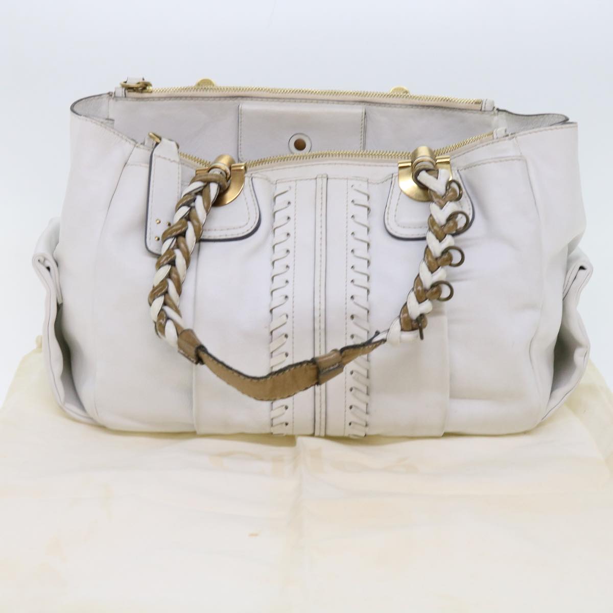 Chloe Shoulder Bag Leather White Auth ar11050