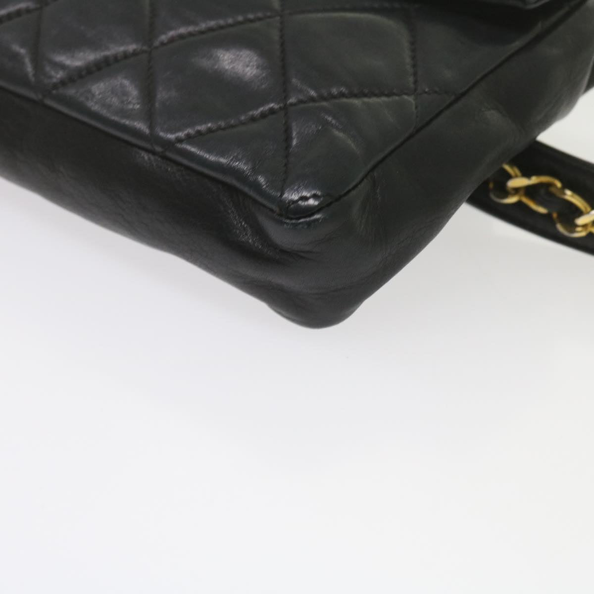 CHANEL Matelasse Turn Lock Chain Waist bag Lamb Skin Black CC Auth ar11054