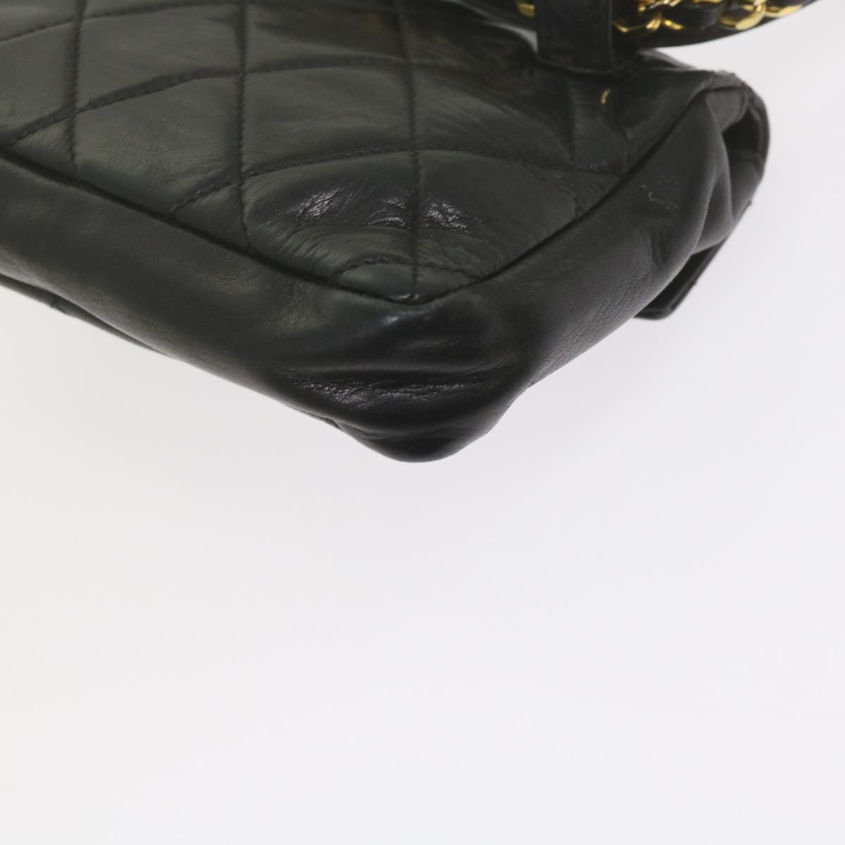 CHANEL Matelasse Turn Lock Chain Waist bag Lamb Skin Black CC Auth ar11054