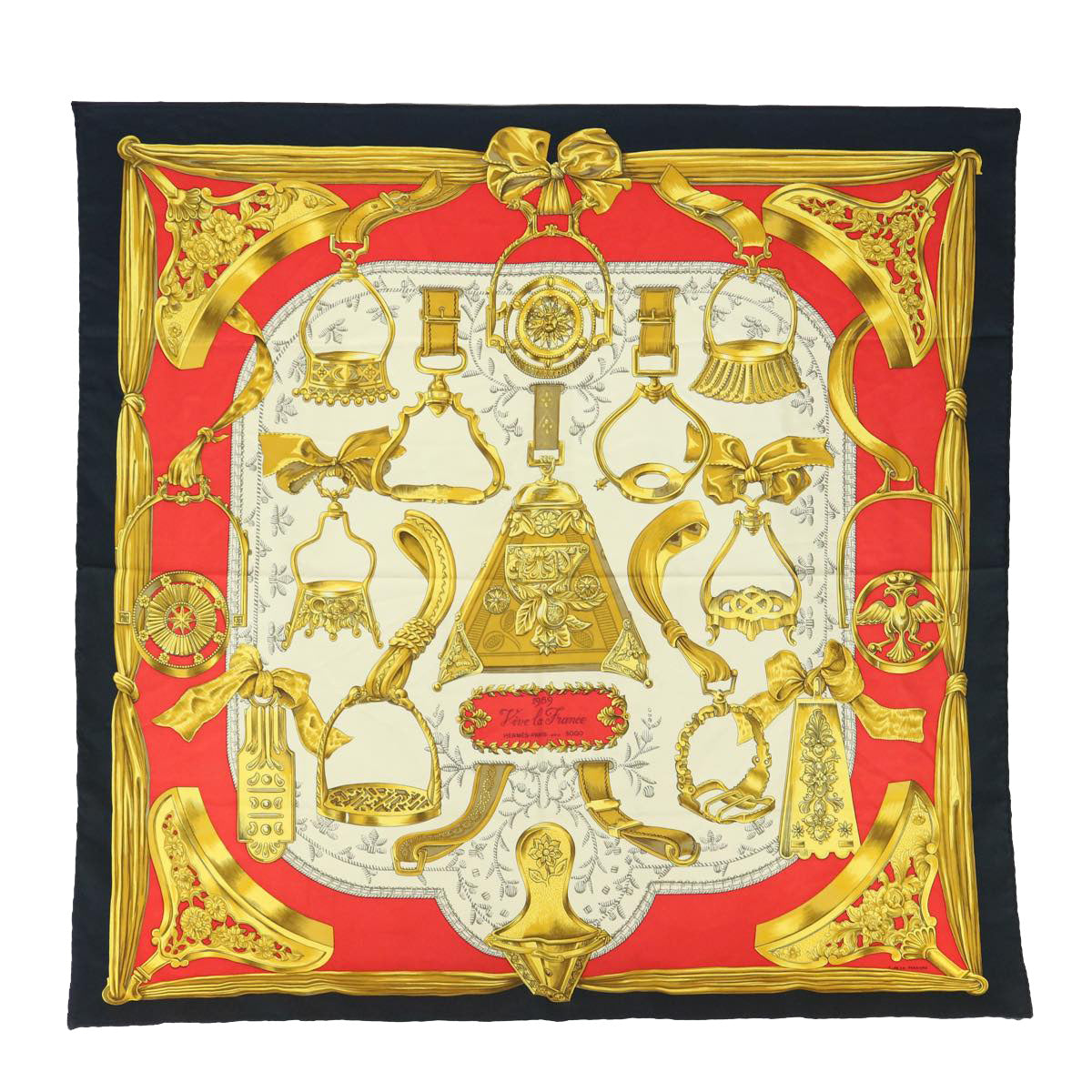 HERMES Carre 90 ETRIERS Scarf Silk Yellow Auth ar11064