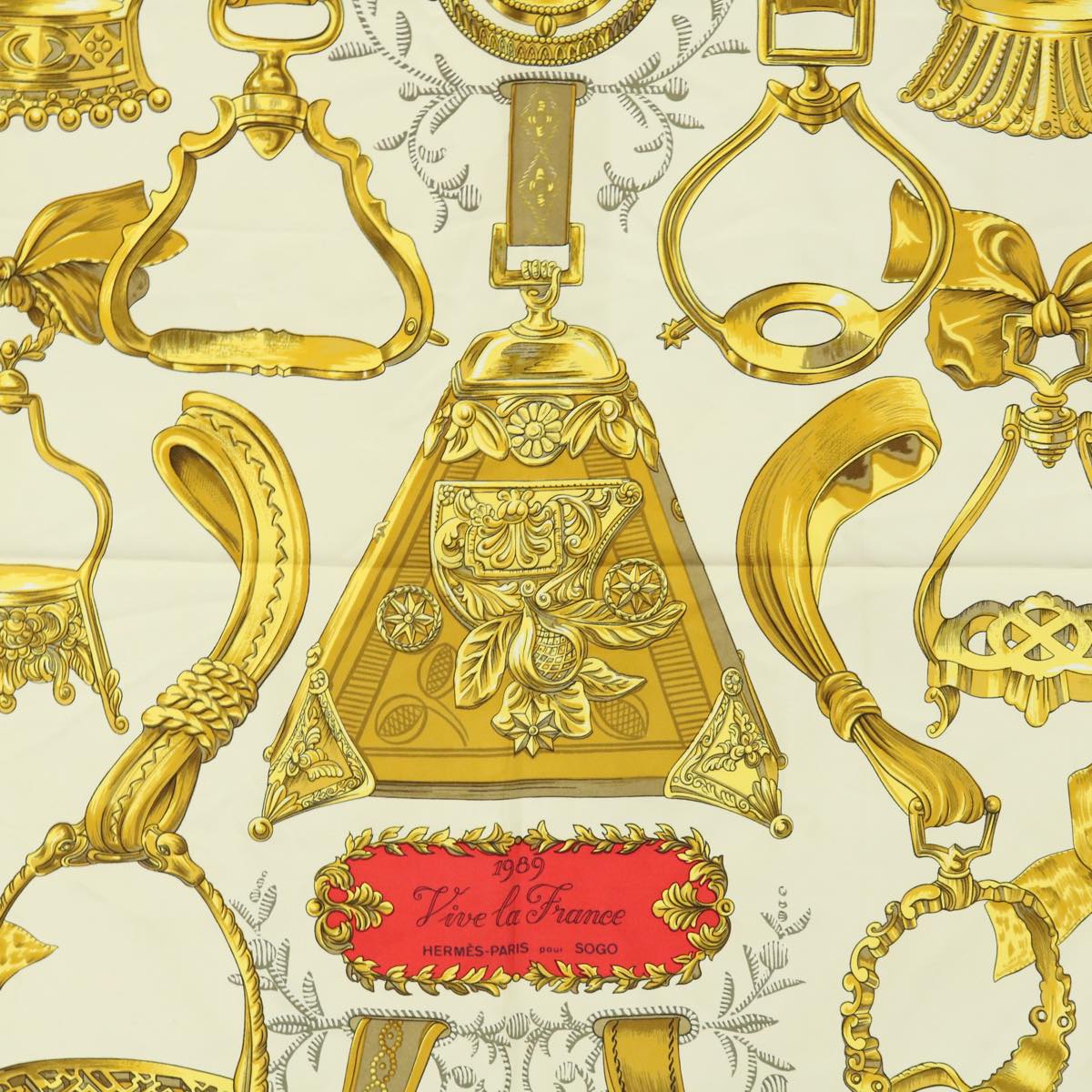 HERMES Carre 90 ETRIERS Scarf Silk Yellow Auth ar11064