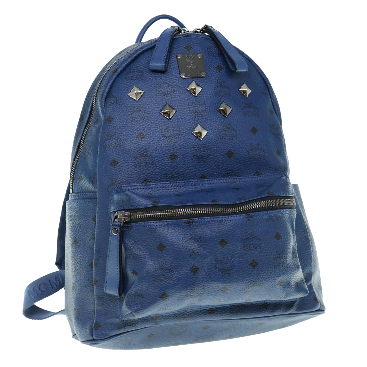 MCM Vicetos studs Logogram Backpack PVC Leather Blue Auth ar11090