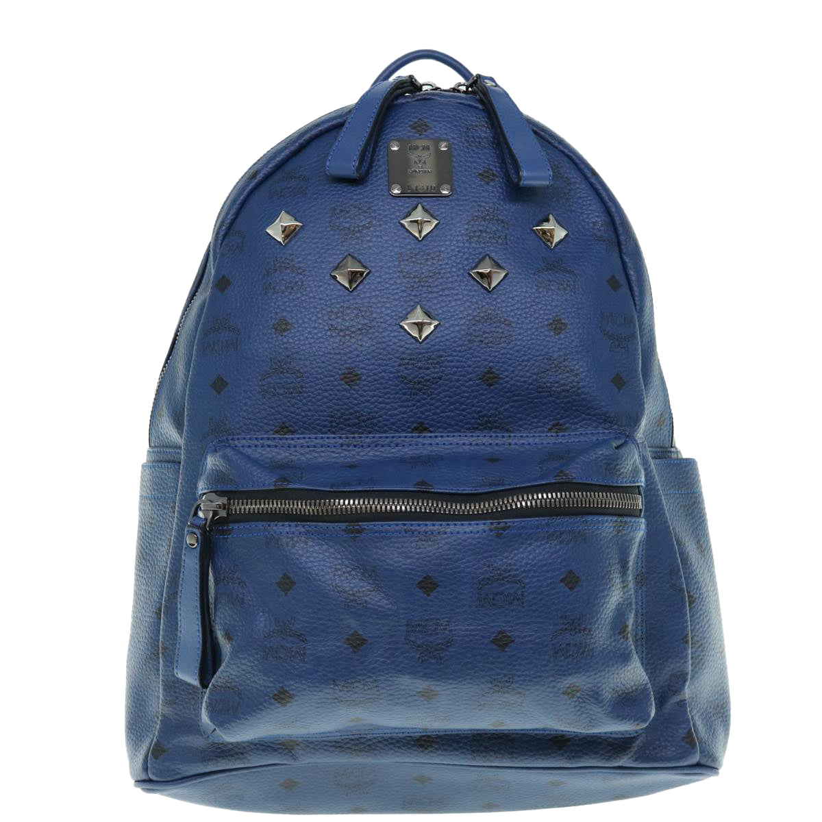 MCM Vicetos studs Logogram Backpack PVC Leather Blue Auth ar11090