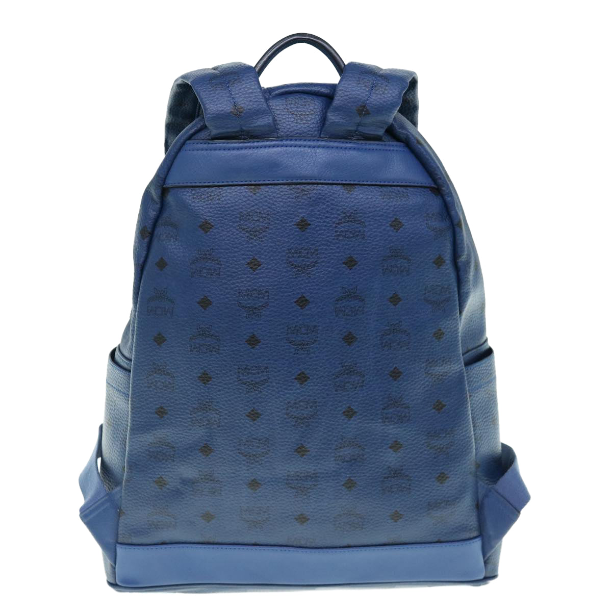 MCM Vicetos studs Logogram Backpack PVC Leather Blue Auth ar11090