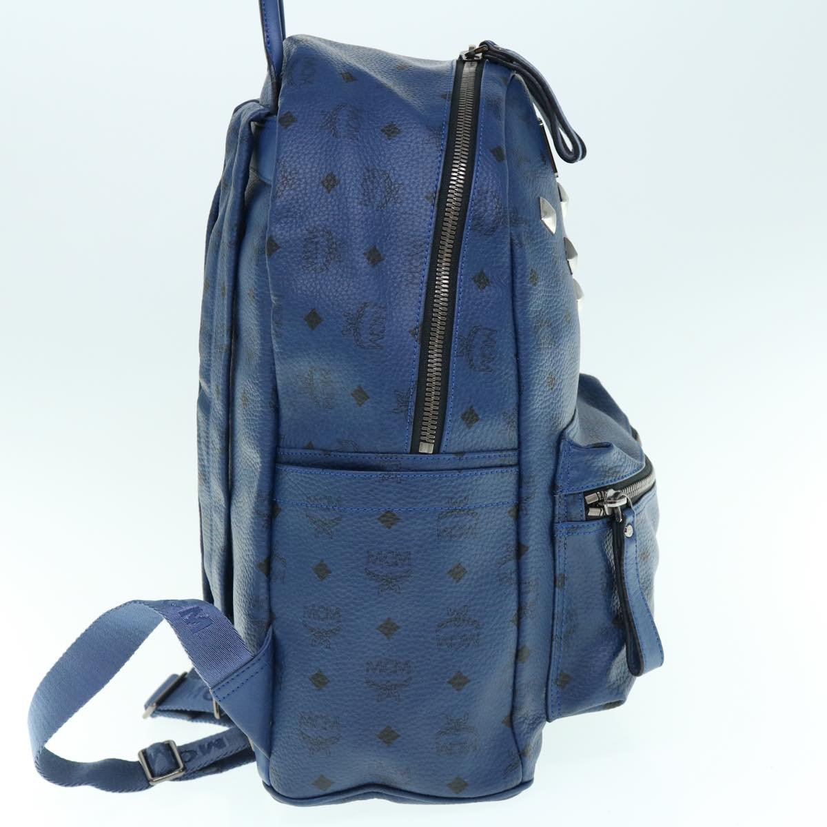 MCM Vicetos studs Logogram Backpack PVC Leather Blue Auth ar11090