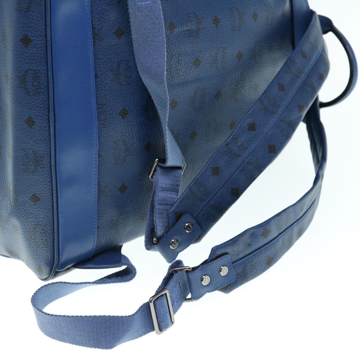 MCM Vicetos studs Logogram Backpack PVC Leather Blue Auth ar11090