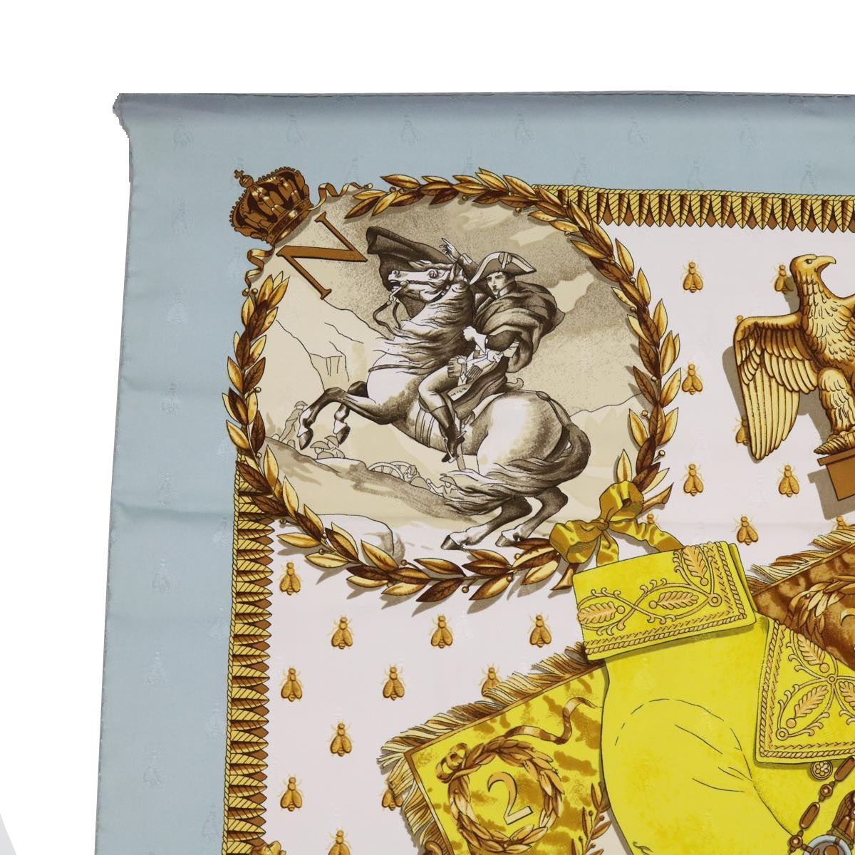 HERMES Carre 90 NAPOLEON Scarf Silk Yellow Blue Auth ar11100