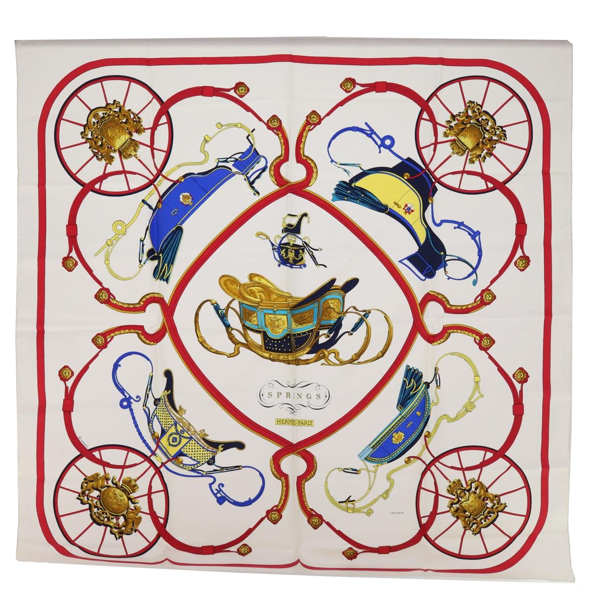 HERMES Carre 90 SPRINGS Scarf Silk White Auth ar11102