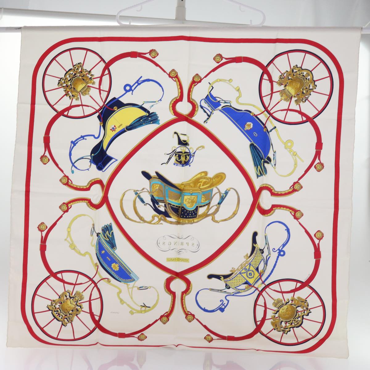 HERMES Carre 90 SPRINGS Scarf Silk White Auth ar11102