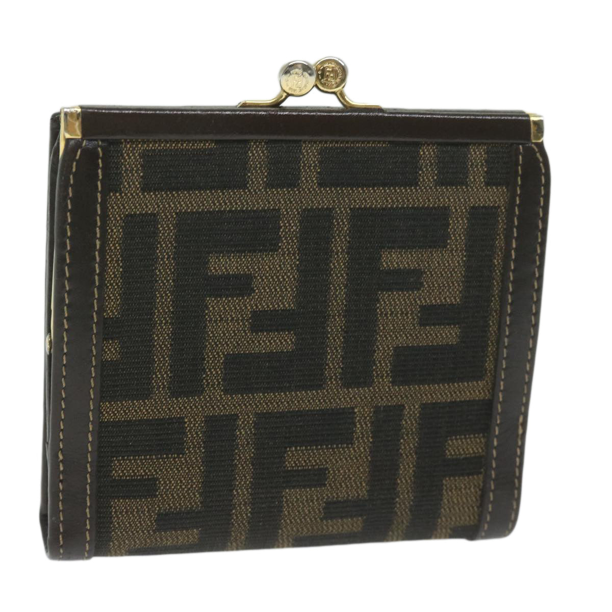 FENDI Zucca Canvas Wallet Black Brown Auth ar11107