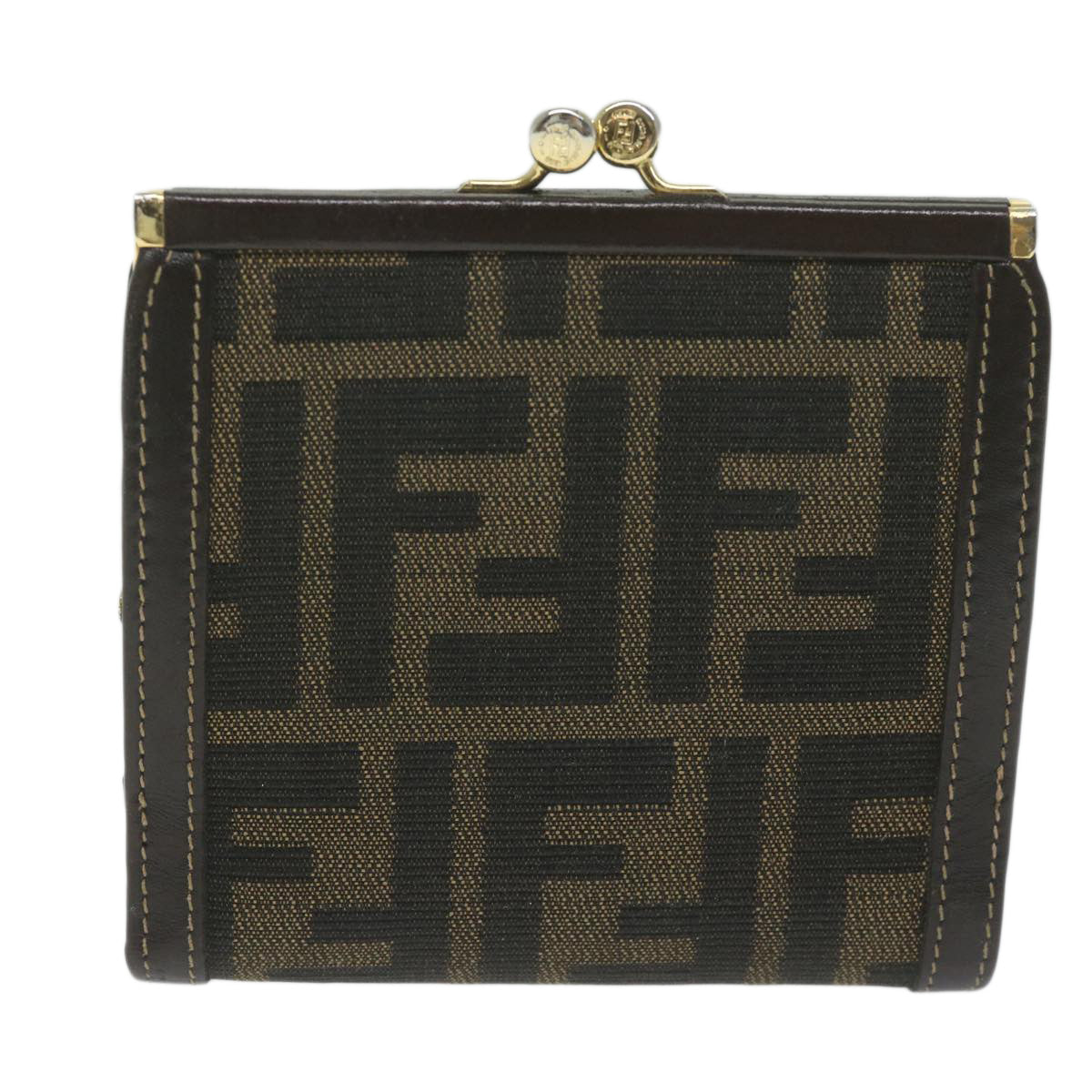 FENDI Zucca Canvas Wallet Black Brown Auth ar11107