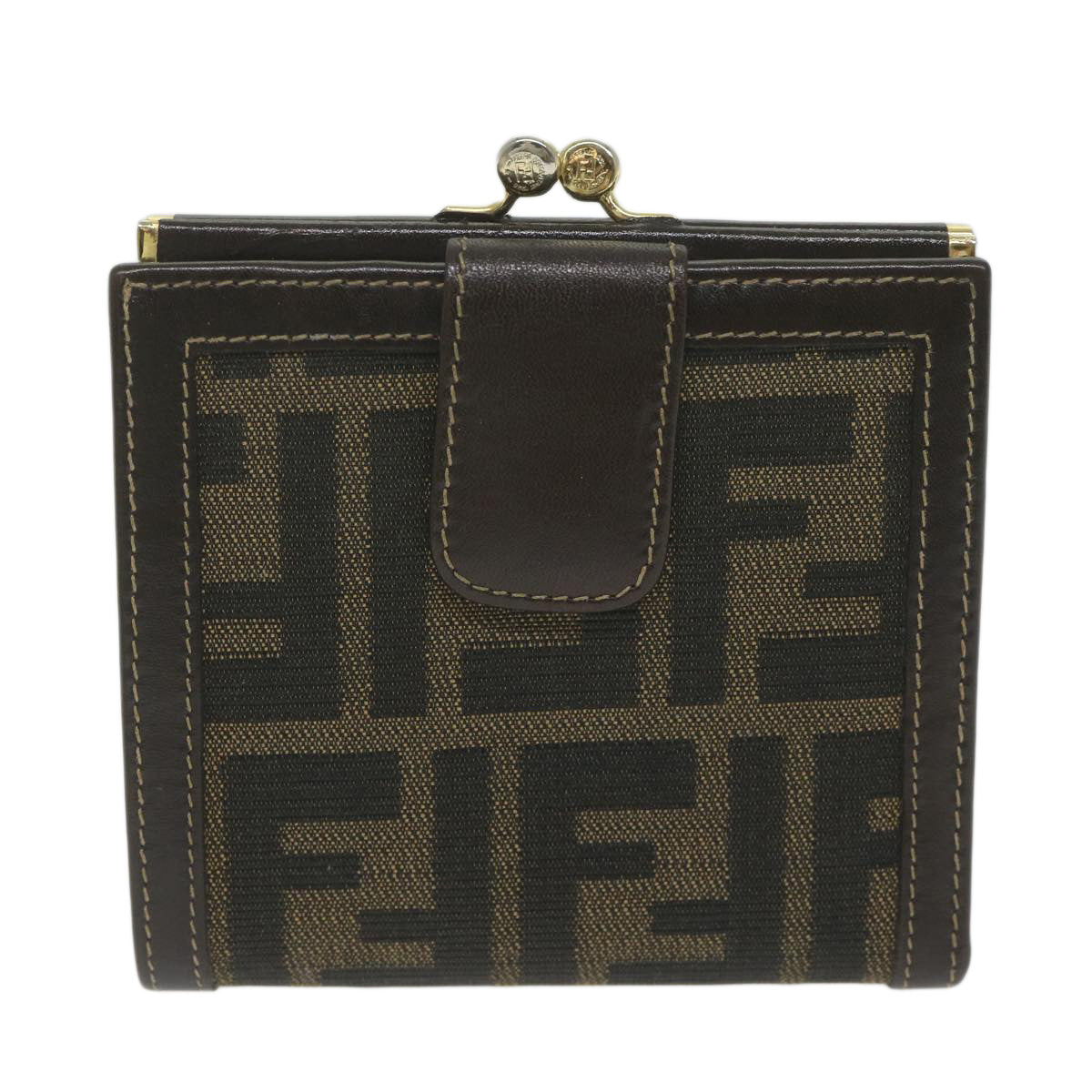 FENDI Zucca Canvas Wallet Black Brown Auth ar11107