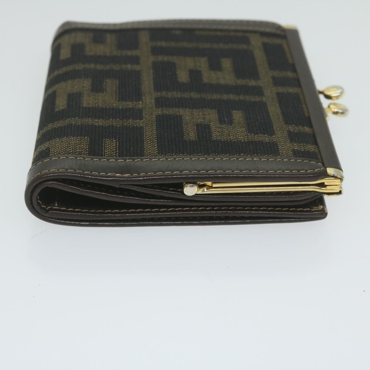 FENDI Zucca Canvas Wallet Black Brown Auth ar11107