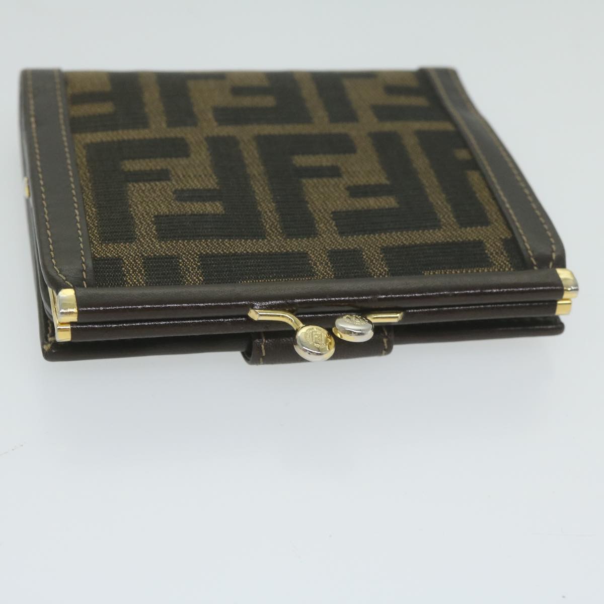 FENDI Zucca Canvas Wallet Black Brown Auth ar11107