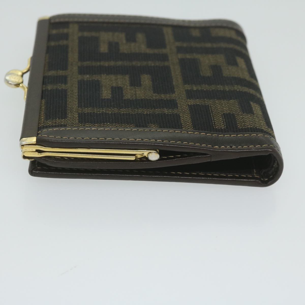 FENDI Zucca Canvas Wallet Black Brown Auth ar11107