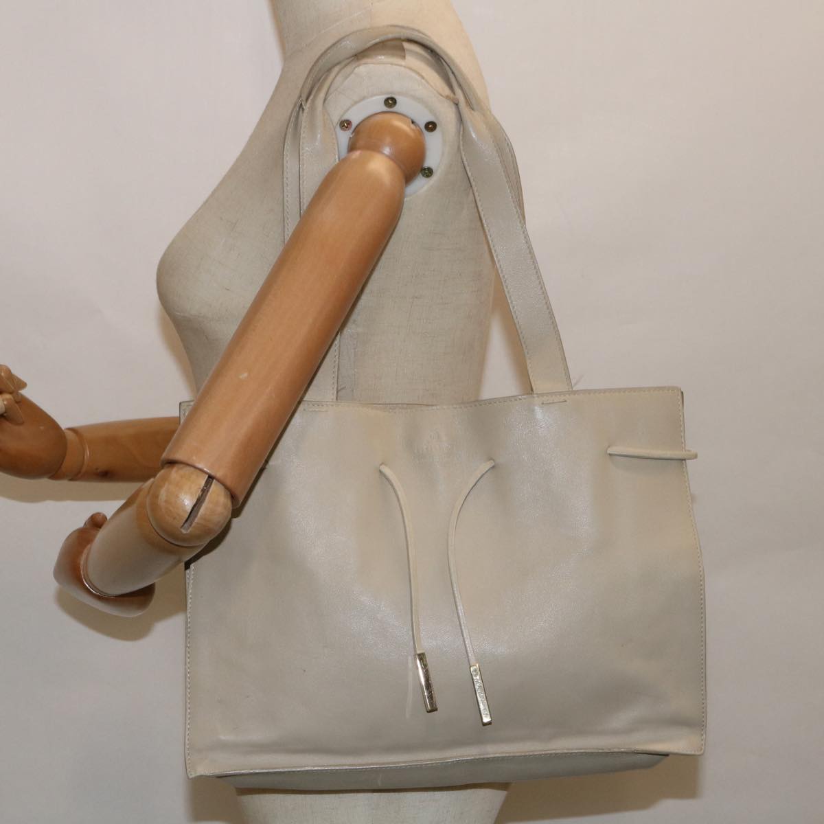 GUCCI Tote Bag Leather Beige Auth ar11129