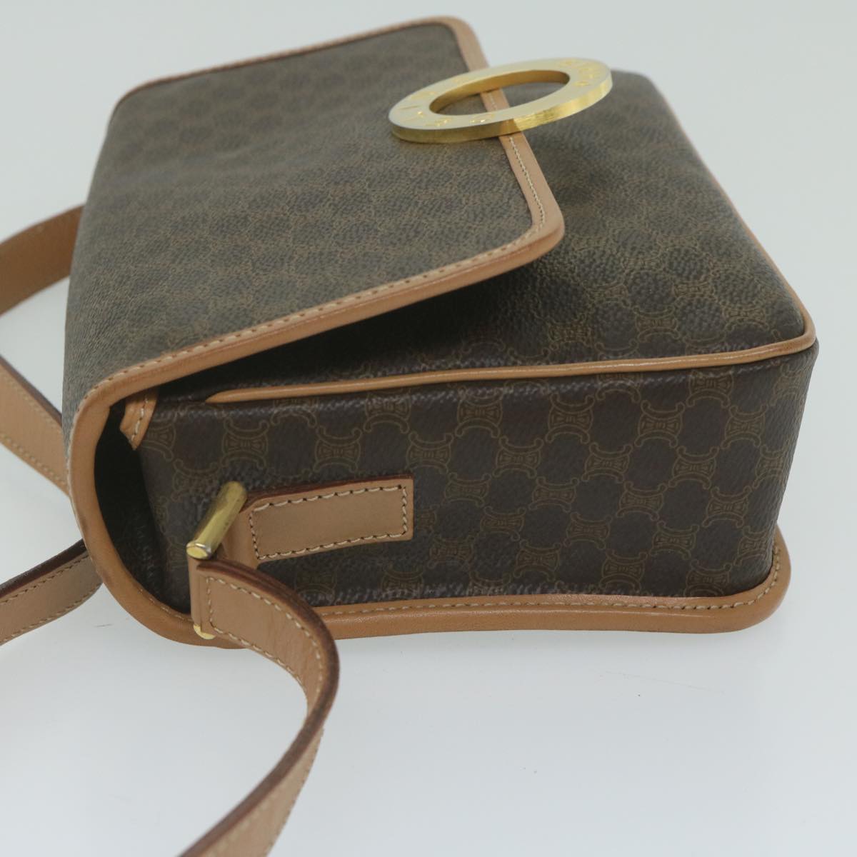 CELINE Macadam Canvas Shoulder Bag PVC Leather Brown Auth ar11188B