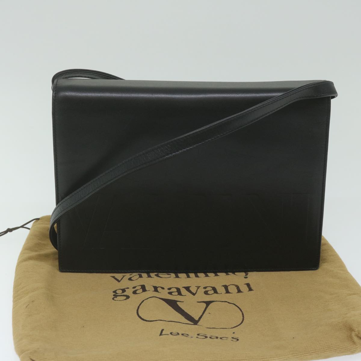 VALENTINO Shoulder Bag Leather Black Auth ar11205