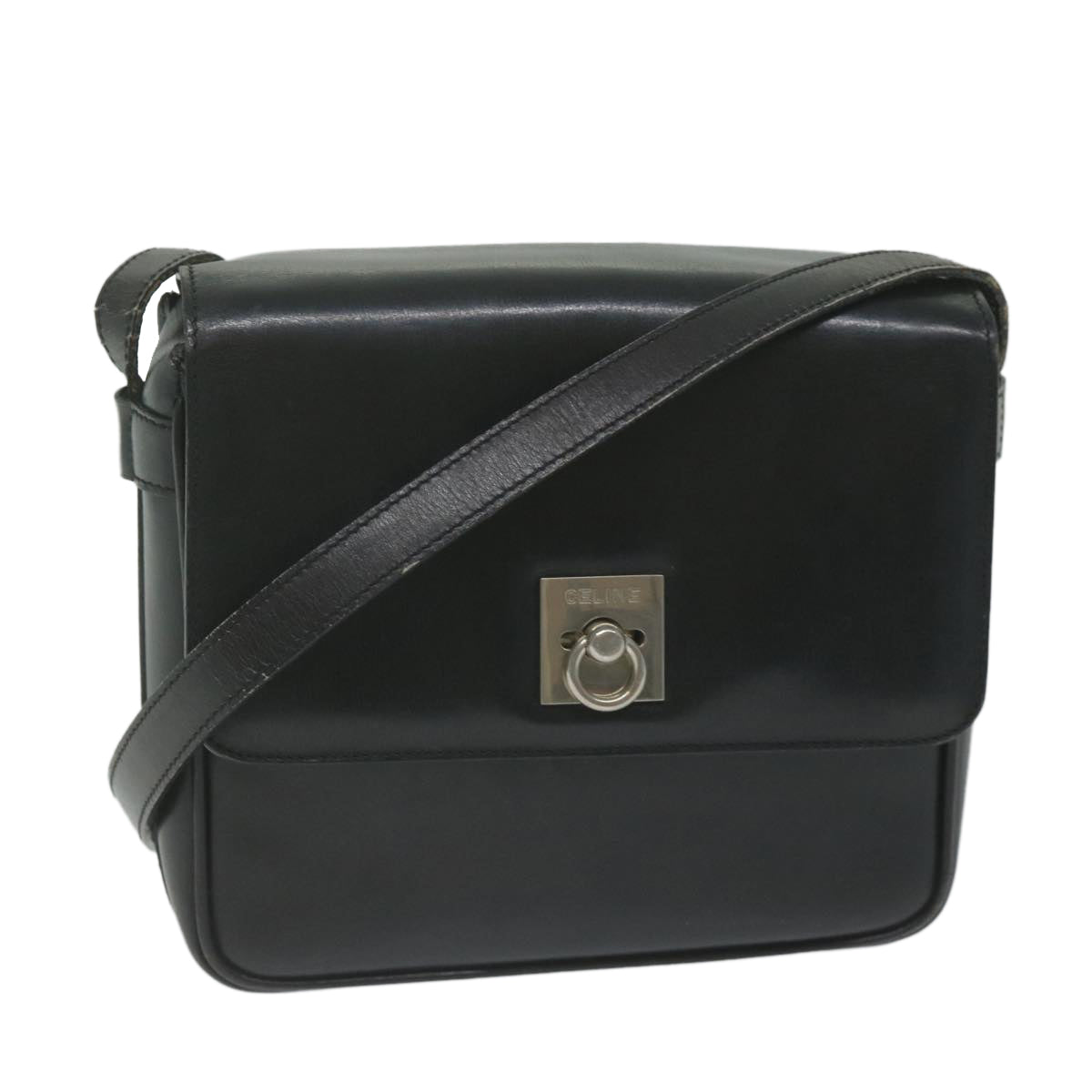 CELINE Shoulder Bag Leather Black Auth ar11207