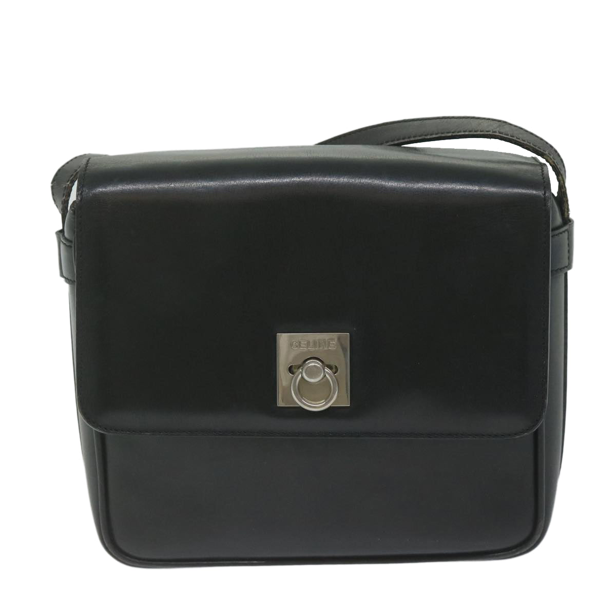 CELINE Shoulder Bag Leather Black Auth ar11207