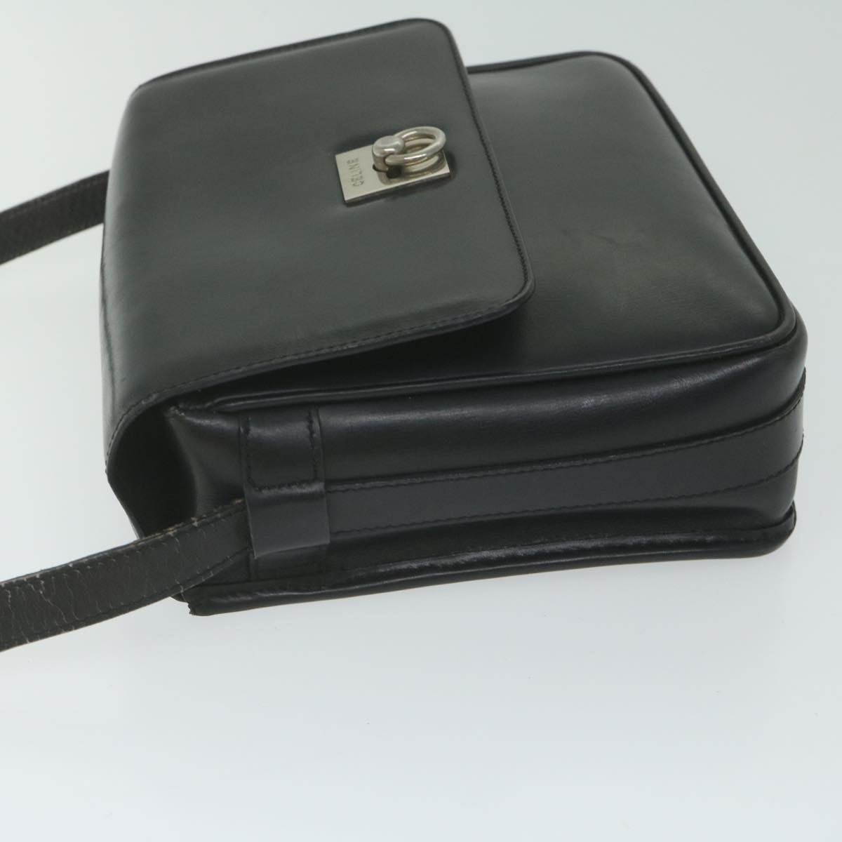 CELINE Shoulder Bag Leather Black Auth ar11207