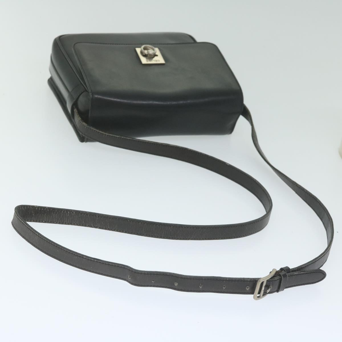 CELINE Shoulder Bag Leather Black Auth ar11207