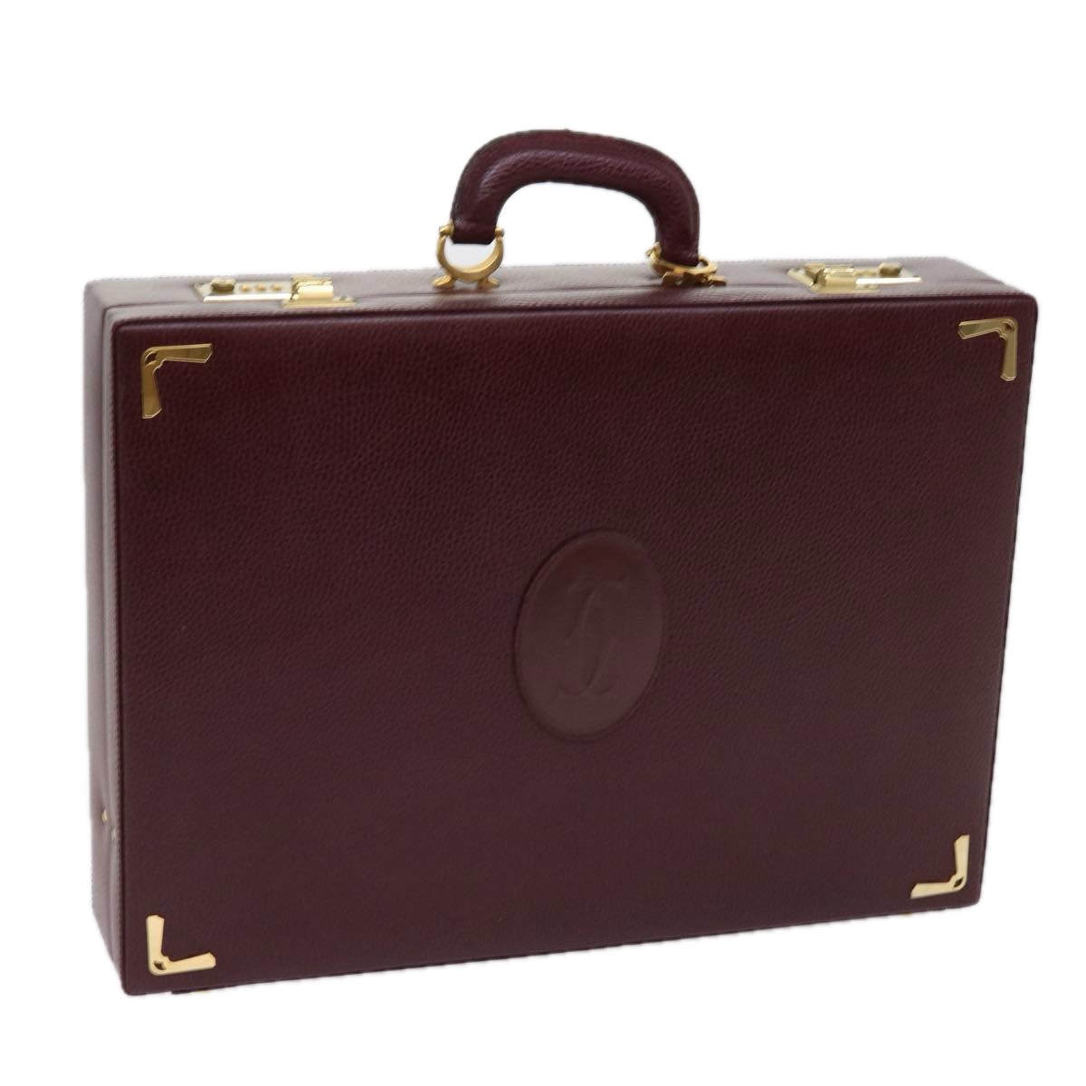 CARTIER Attache Case Trunk Leather Wine Red Auth ar11249