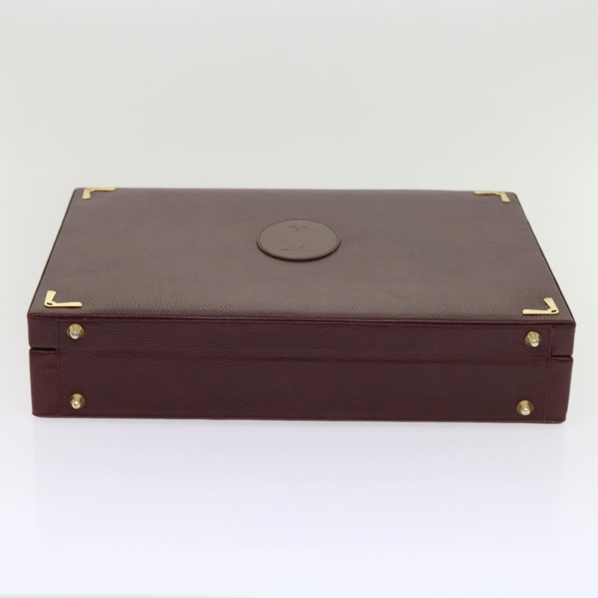 CARTIER Attache Case Trunk Leather Wine Red Auth ar11249