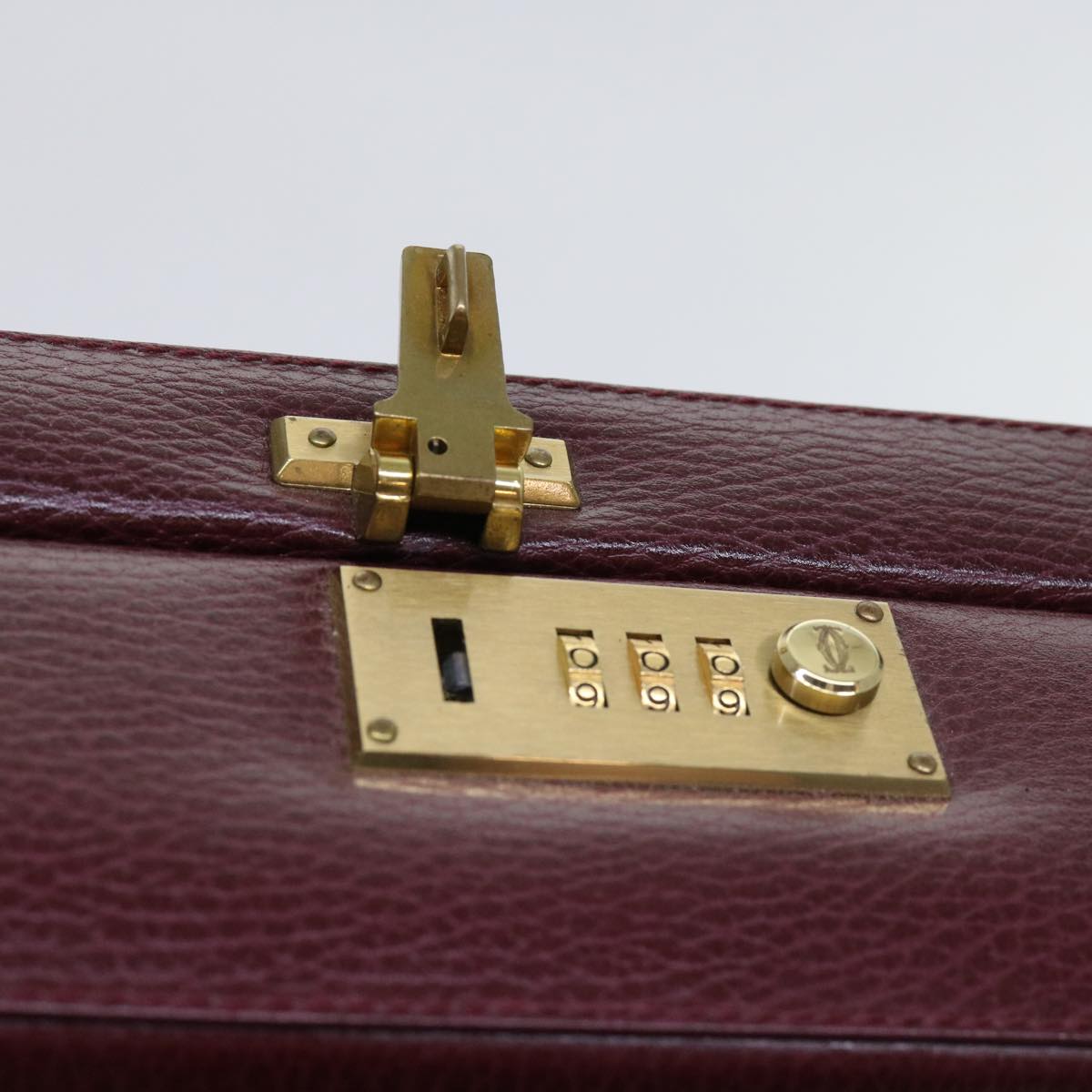 CARTIER Attache Case Trunk Leather Wine Red Auth ar11249