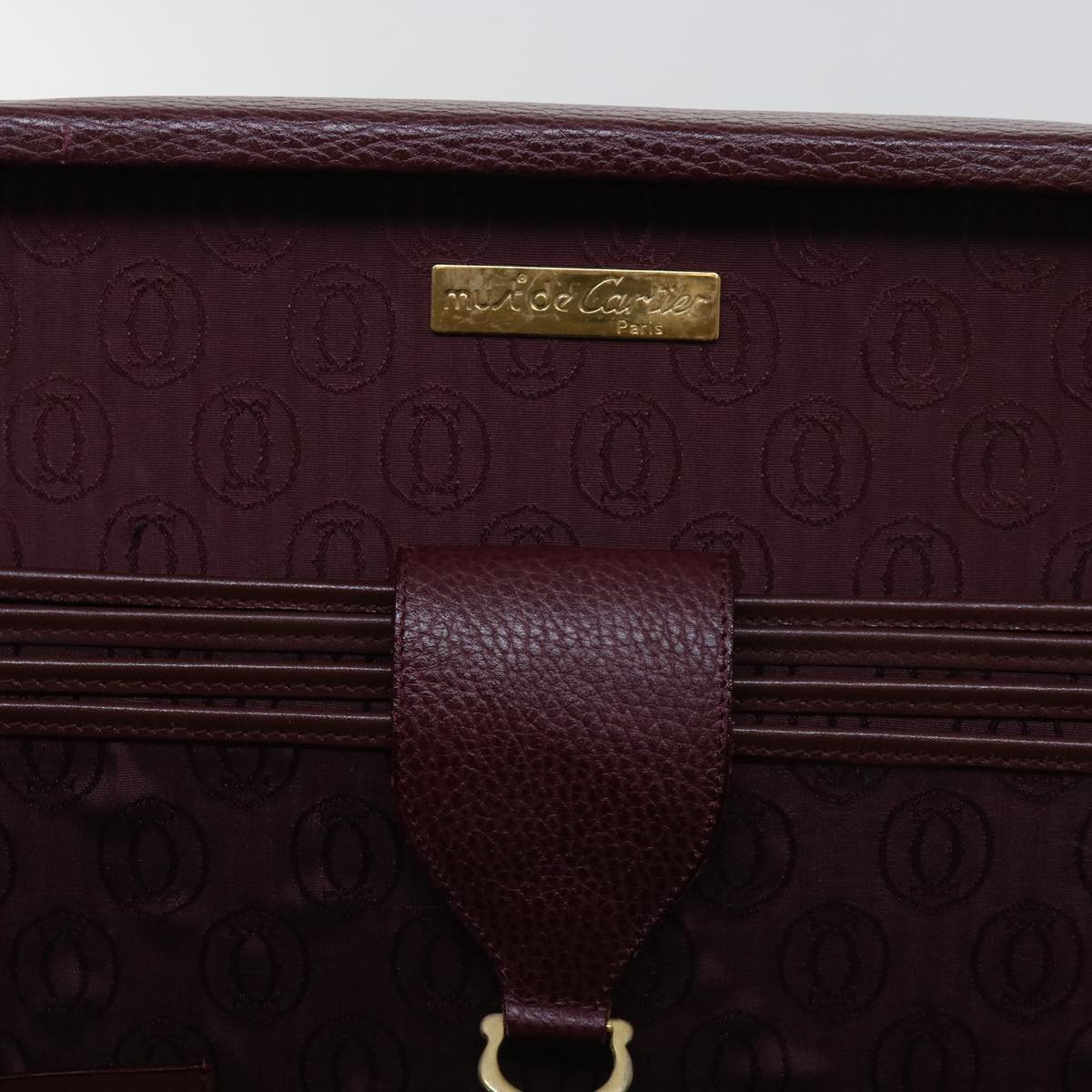 CARTIER Attache Case Trunk Leather Wine Red Auth ar11249