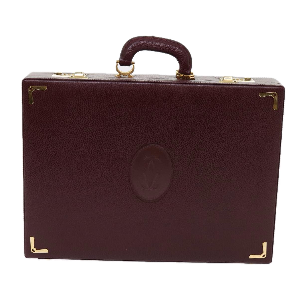 CARTIER Attache Case Trunk Leather Wine Red Auth ar11249