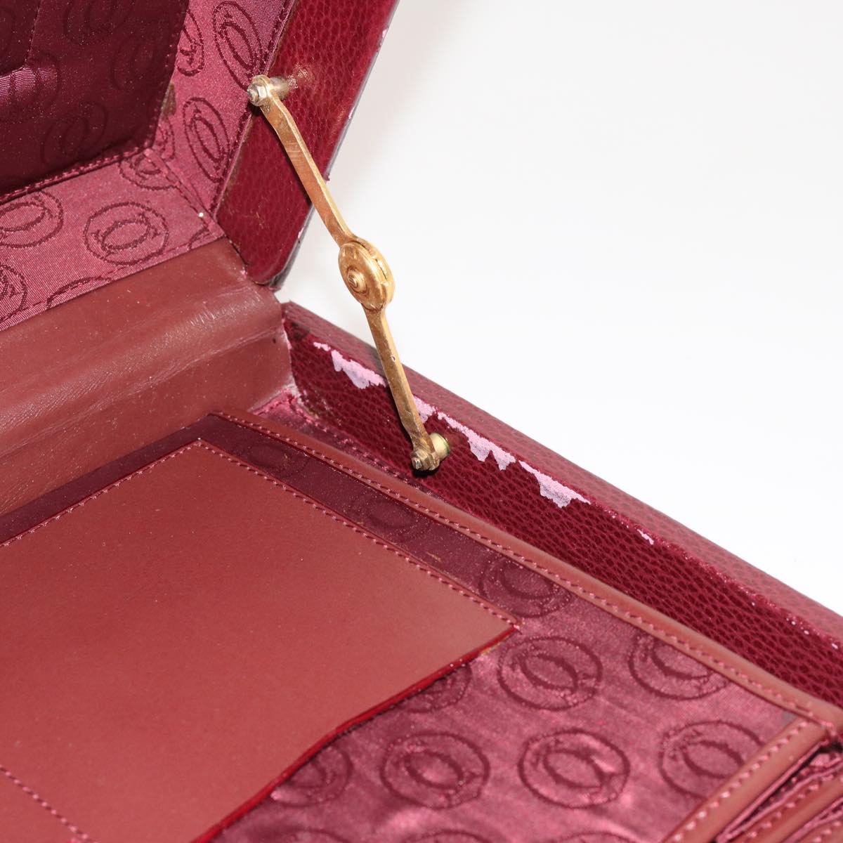 CARTIER Attache Case Trunk Leather Wine Red Auth ar11249