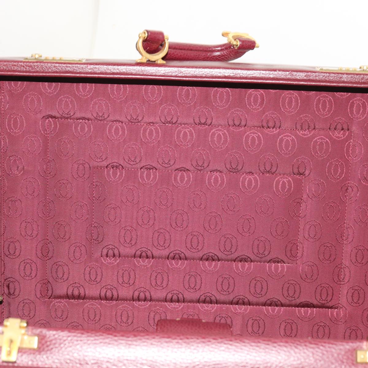 CARTIER Attache Case Trunk Leather Wine Red Auth ar11249