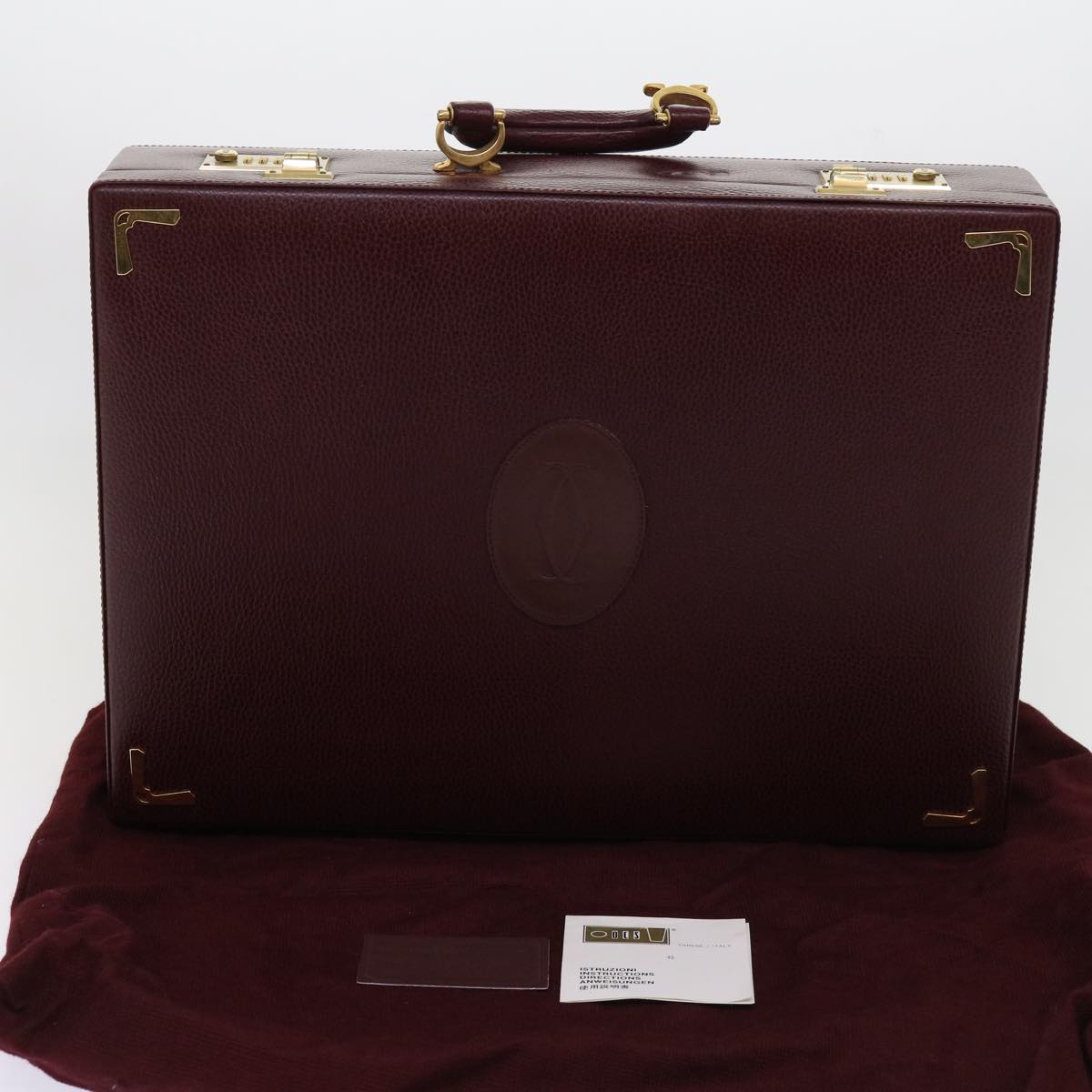 CARTIER Attache Case Trunk Leather Wine Red Auth ar11249