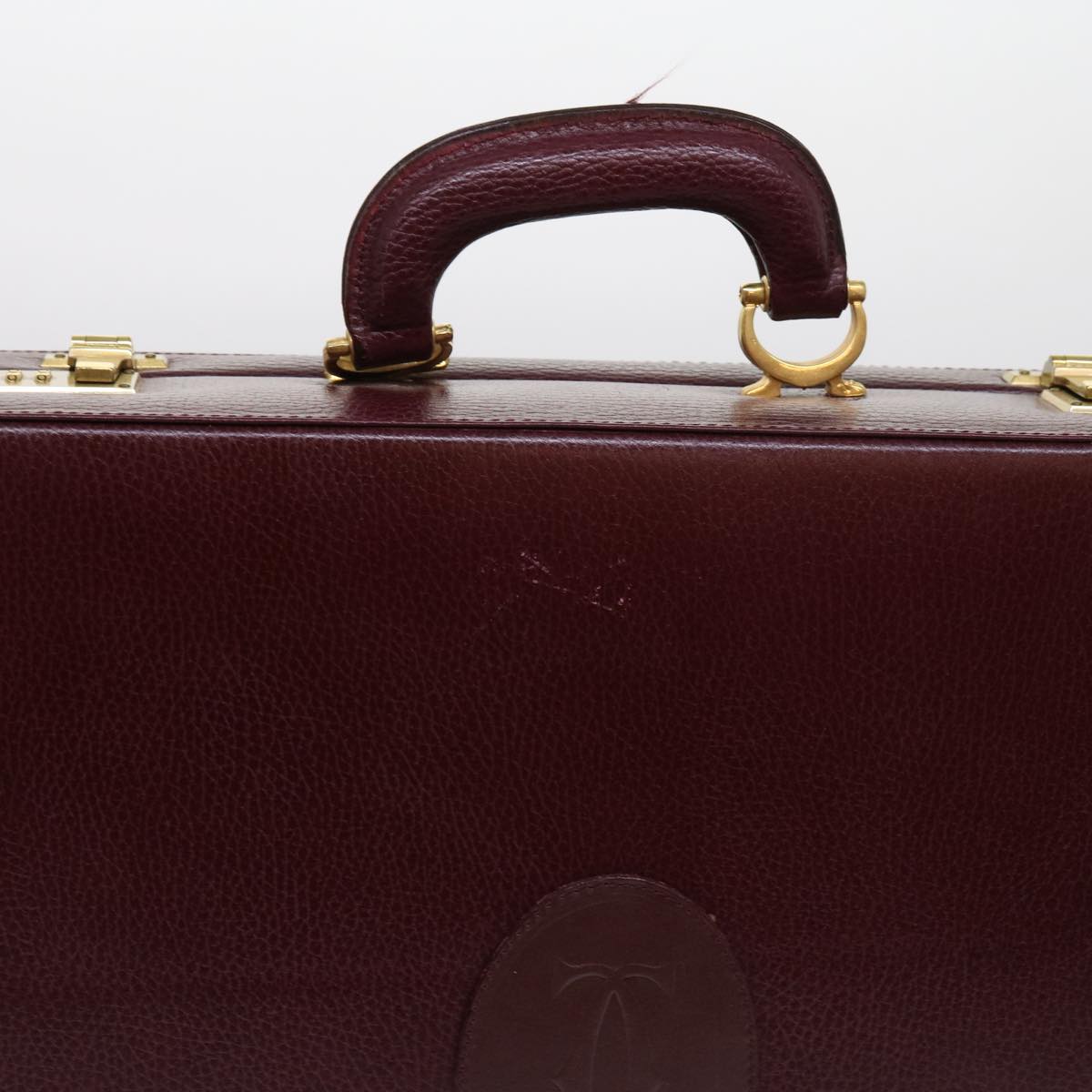 CARTIER Attache Case Trunk Leather Wine Red Auth ar11249