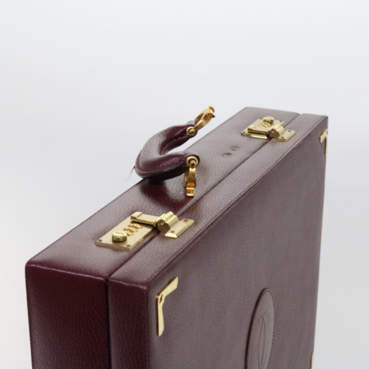 CARTIER Attache Case Trunk Leather Wine Red Auth ar11249