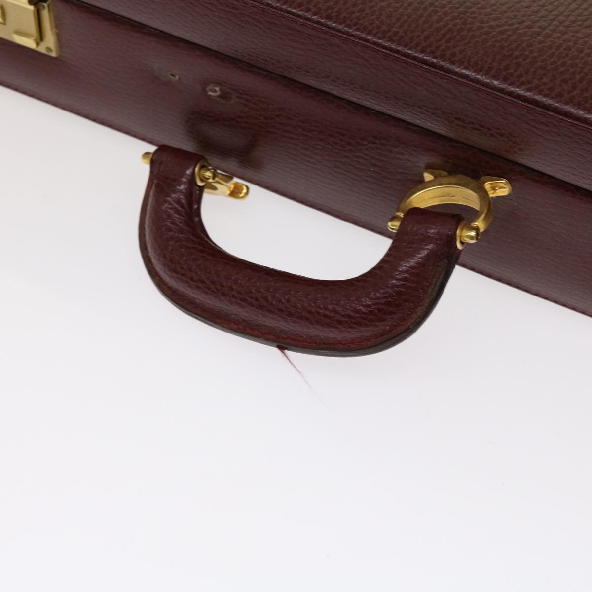 CARTIER Attache Case Trunk Leather Wine Red Auth ar11249