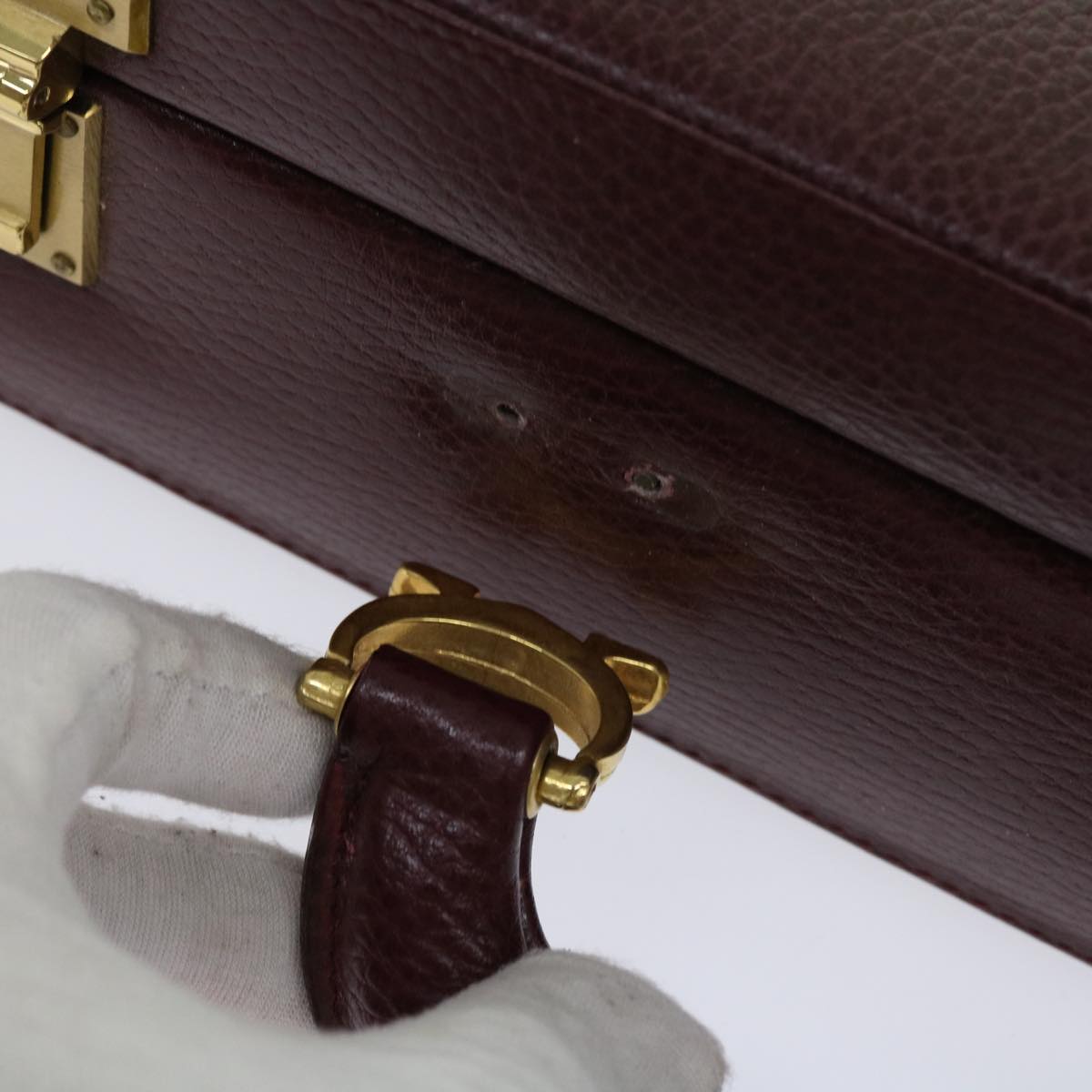 CARTIER Attache Case Trunk Leather Wine Red Auth ar11249