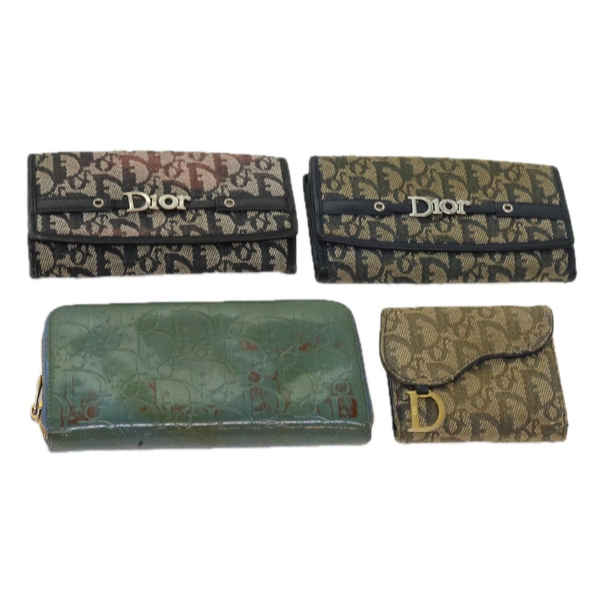 Christian Dior Trotter Canvas Wallet 4Set Navy Green Auth ar11250