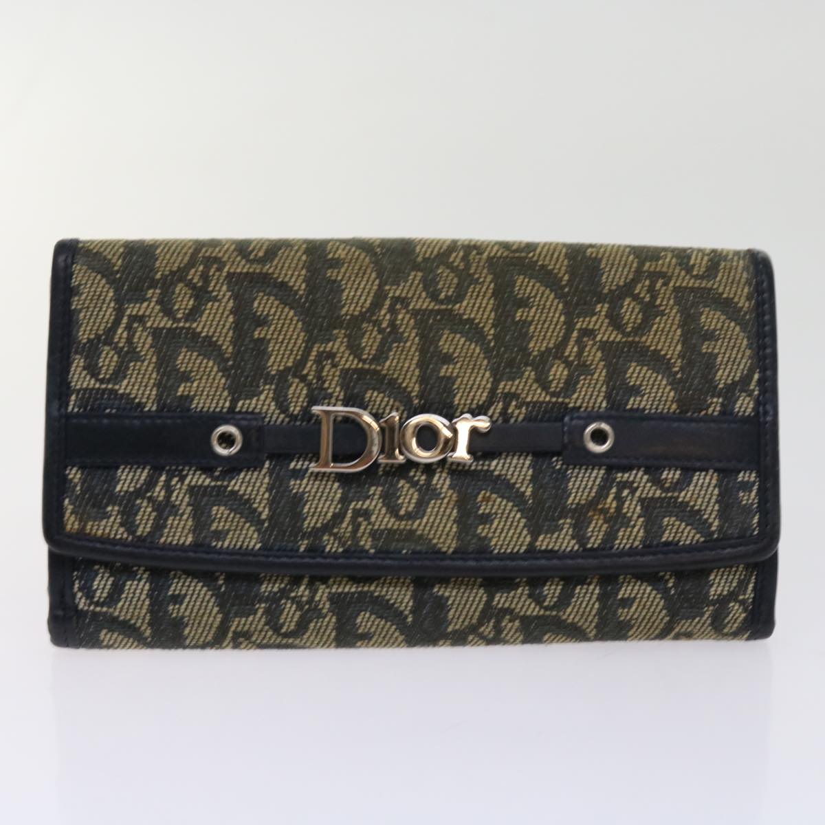 Christian Dior Trotter Canvas Wallet 4Set Navy Green Auth ar11250