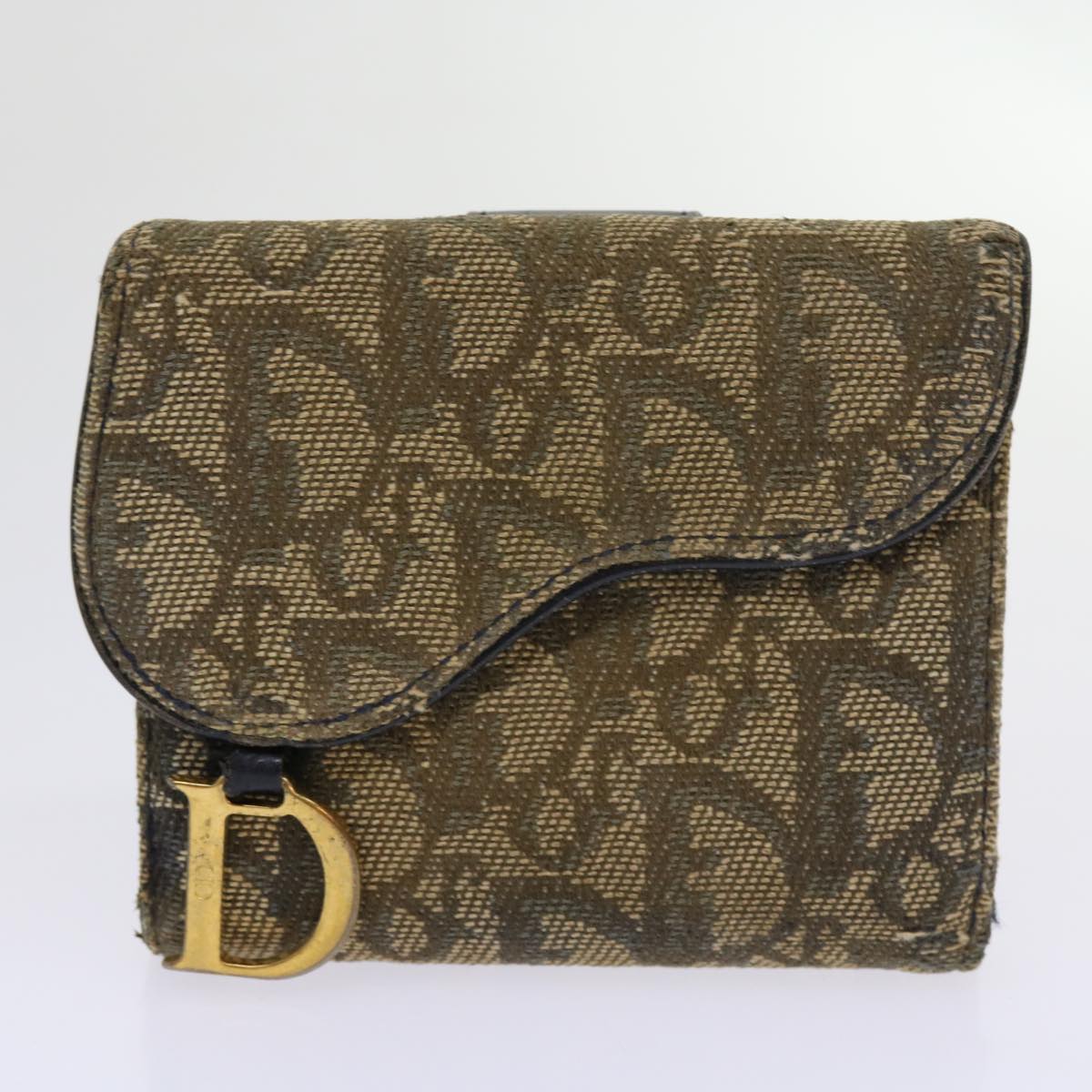 Christian Dior Trotter Canvas Wallet 4Set Navy Green Auth ar11250