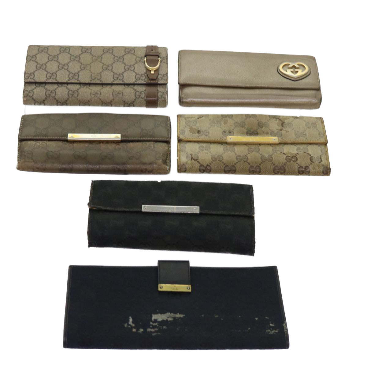 GUCCI GG Canvas Wallet PVC Leather 6Set Beige Black Auth ar11253