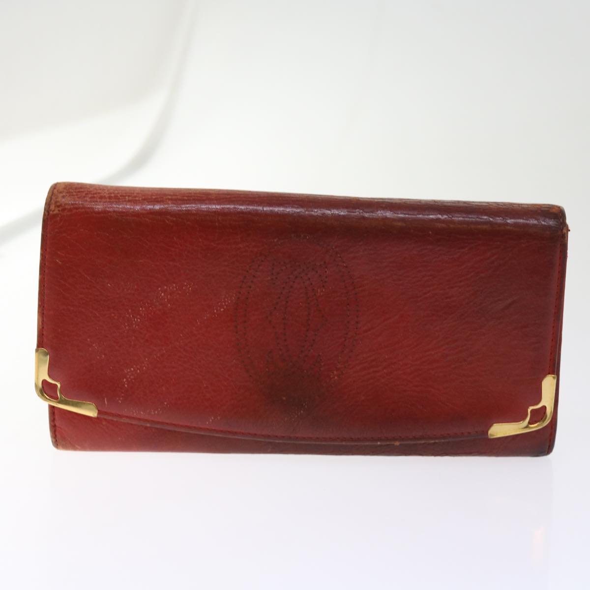 CARTIER Wallet Leather 10set Wine Red Black Auth ar11260