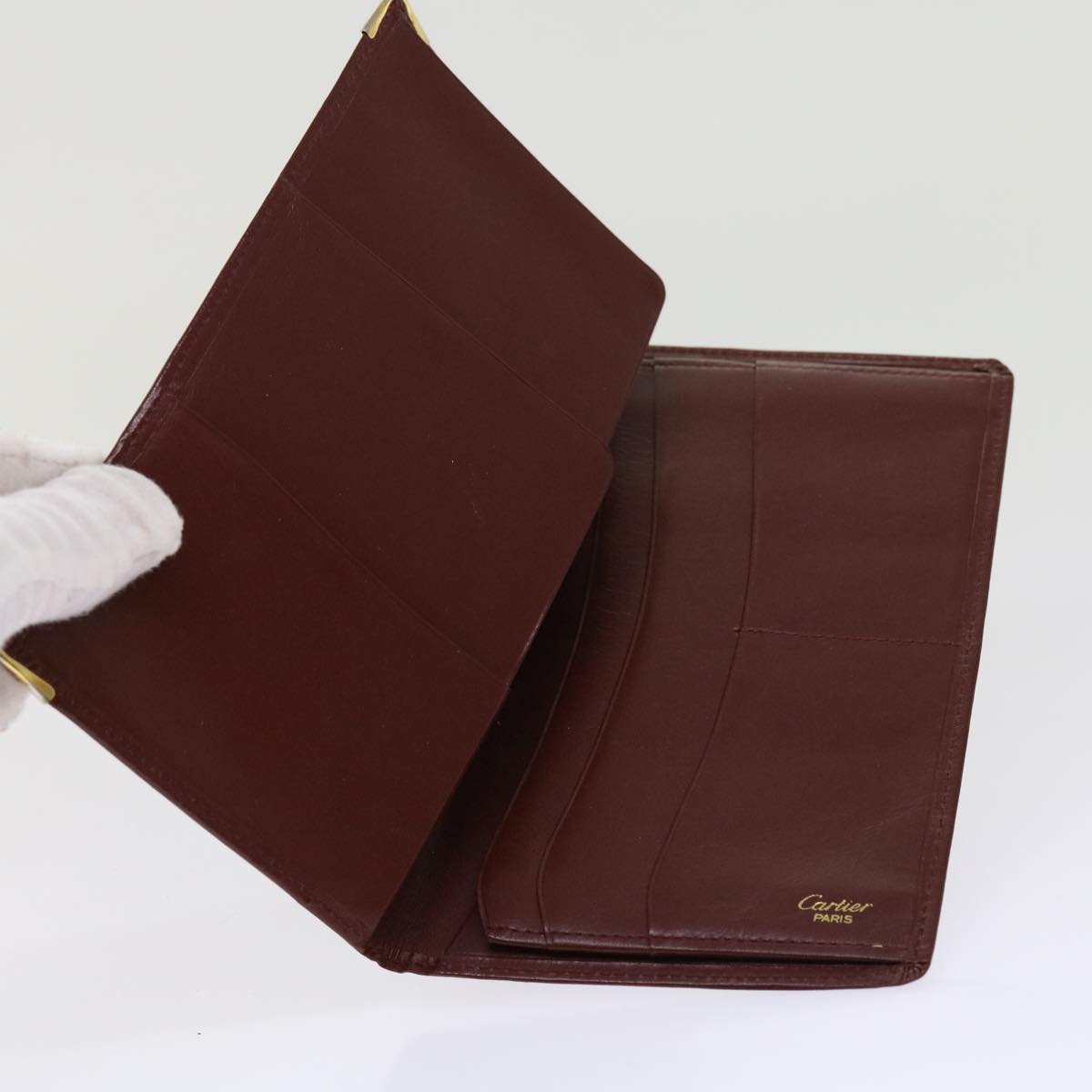 CARTIER Wallet Leather 10set Wine Red Black Auth ar11260