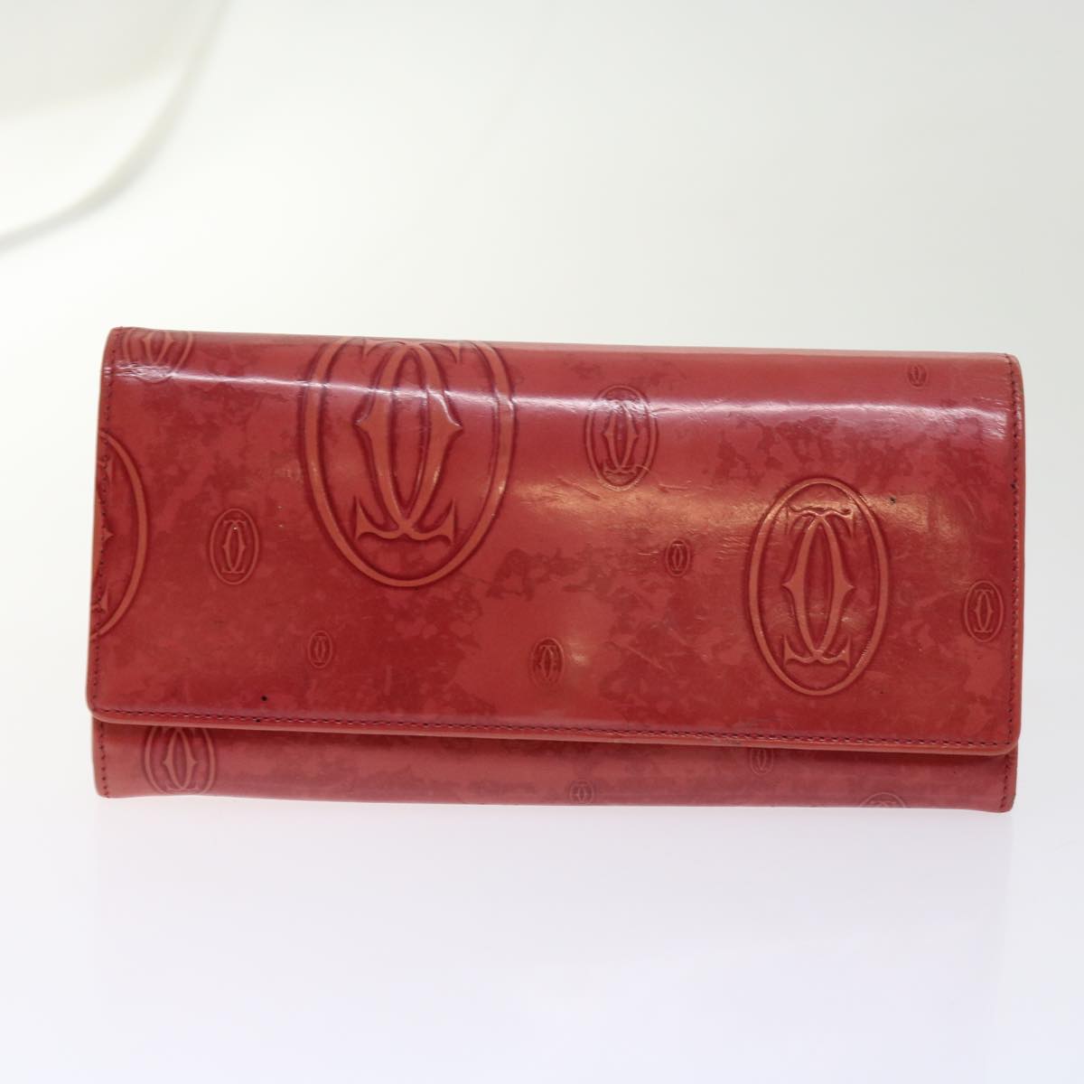 CARTIER Wallet Leather 7Set Wine Red Pink Auth ar11261