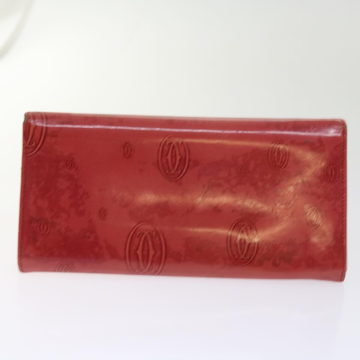 CARTIER Wallet Leather 7Set Wine Red Pink Auth ar11261