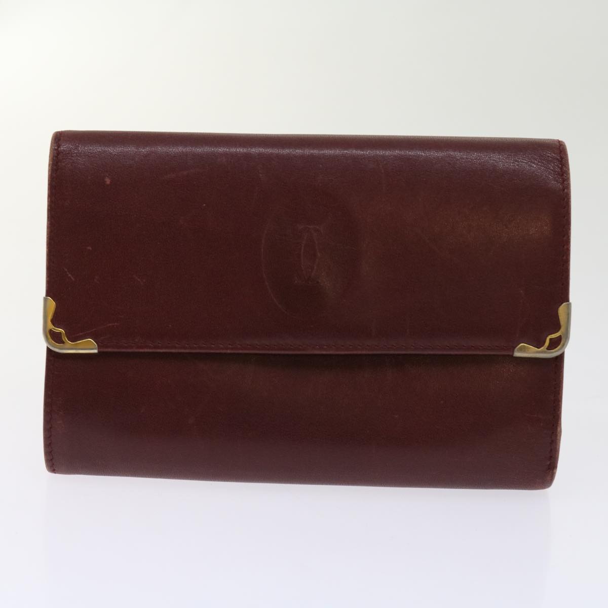 CARTIER Wallet Leather 8Set Wine Red Auth ar11263