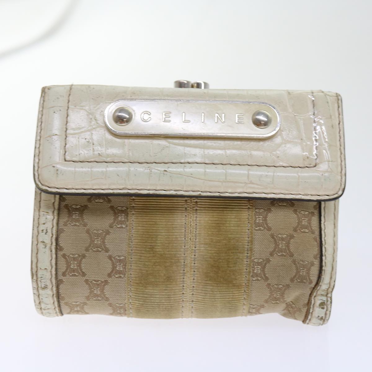 CELINE Macadam Canvas Wallet Leather 7Set Brown Beige Auth ar11267